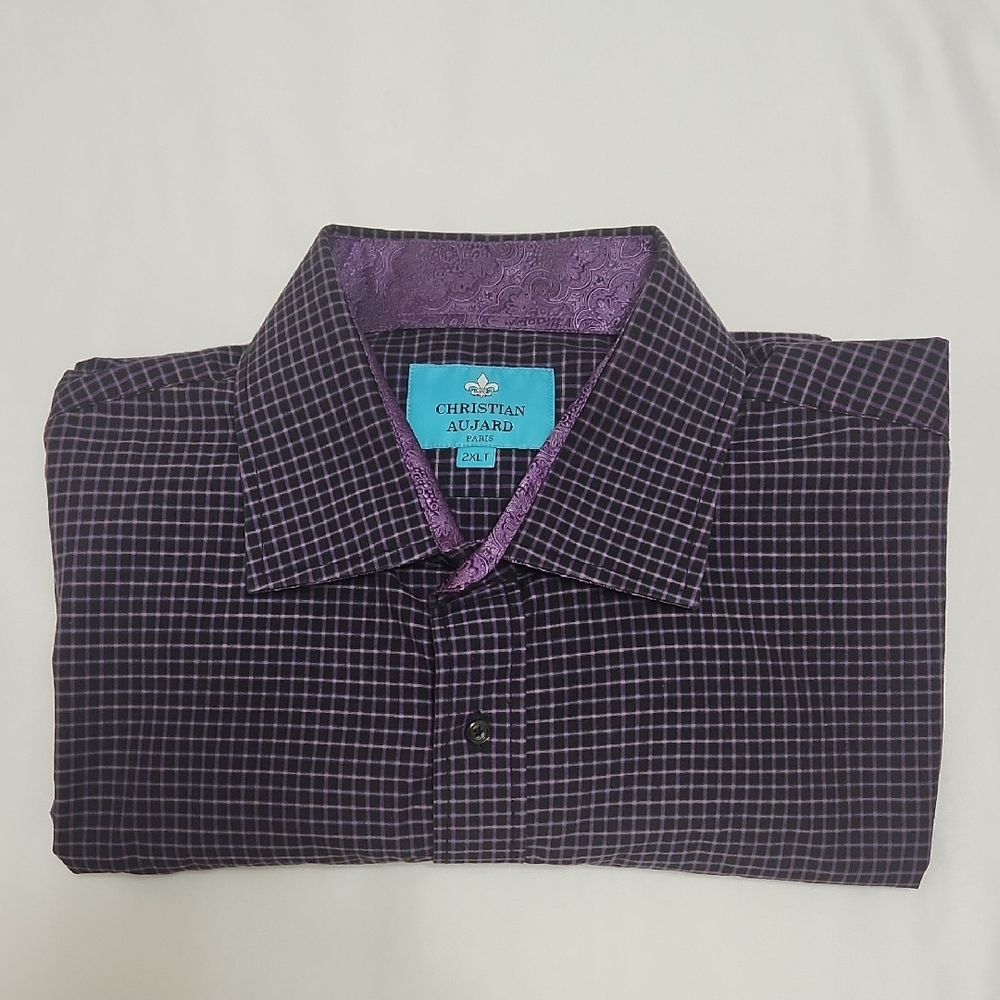 Christian Aujard Paris Purple Checkered Long Sleeve Button Down Men's Size 2XLT - Picture 15 of 15